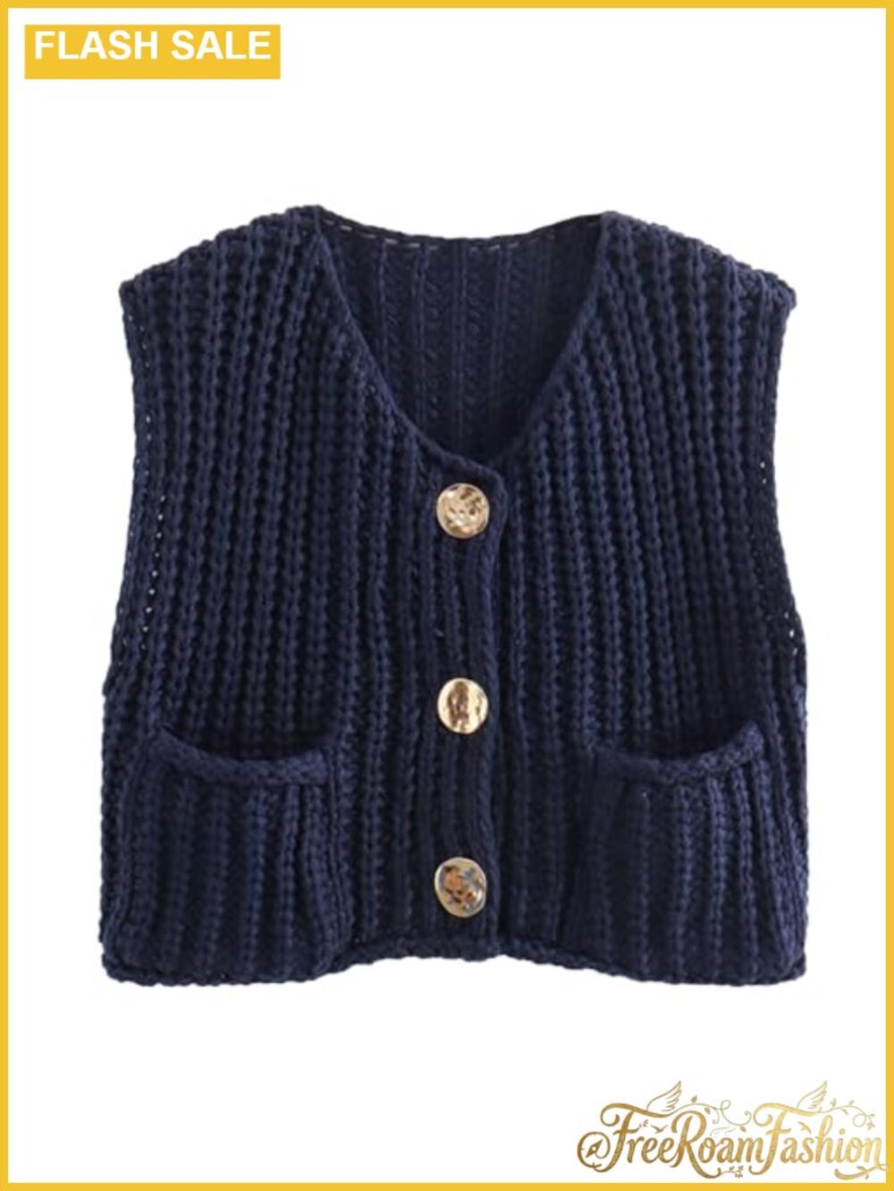 Sleeveless Cropped Knit Cardigan Button Down Sweater Vest with Pockets